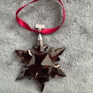 Faceted Crystal Snowflake Ornament with Red Ribbon